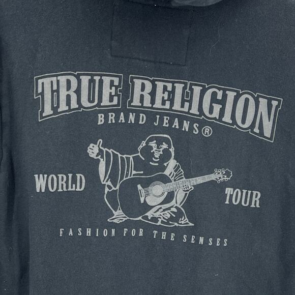 True Religion Unisex Buddha Big Logo Black Hoodie World Tour Back Graphic Size M - Picture 1 of 10